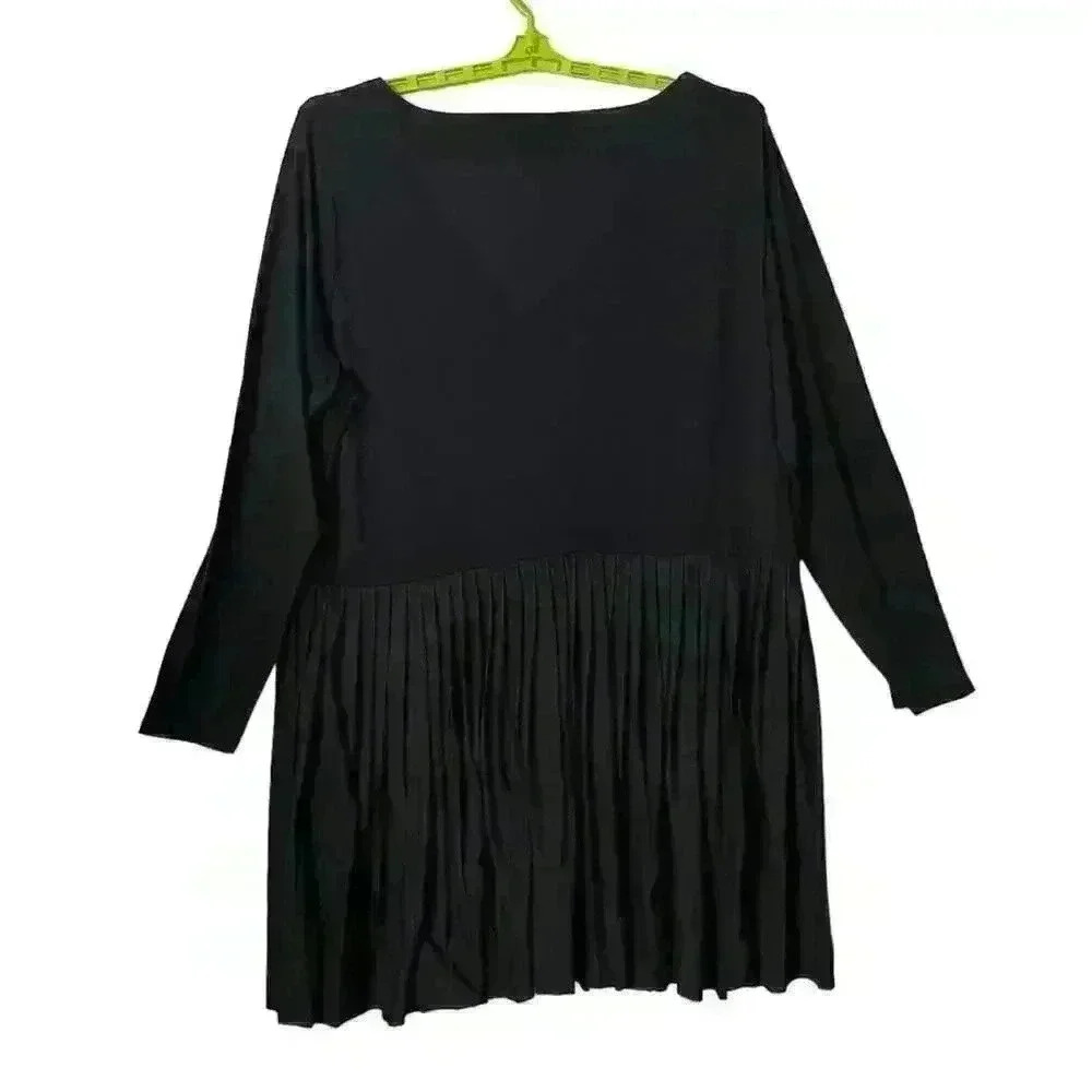 Asos Black Plus Size Long Sleeve Pleated Mini Dress Size 20 - Picture 9 of 10